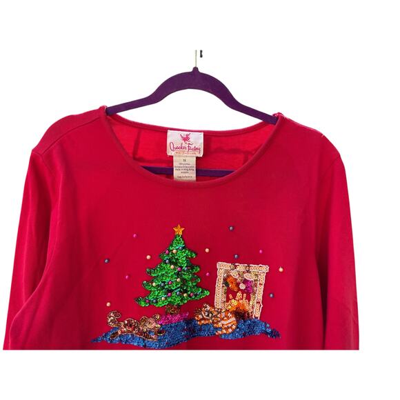 Vintage 1990s Quacker Factory Red Sequin Beaded Christmas Top 1X Holidays - Picture 12 of 12